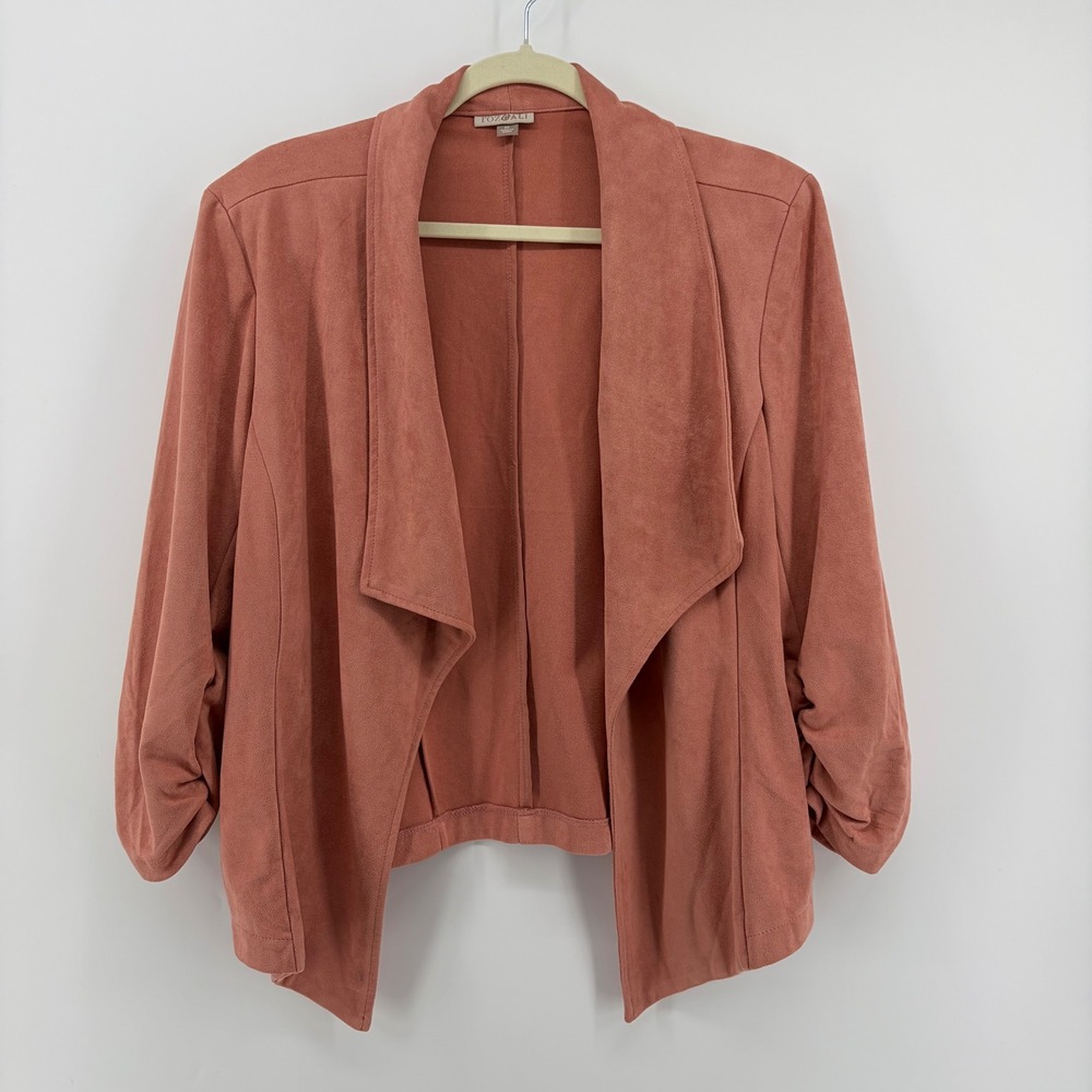 Roz & Ali Women XL Coral Pink Draped Open Front Ruched Sleeve Jacket